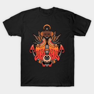 flaming anchor and swallow tattoo T-Shirt